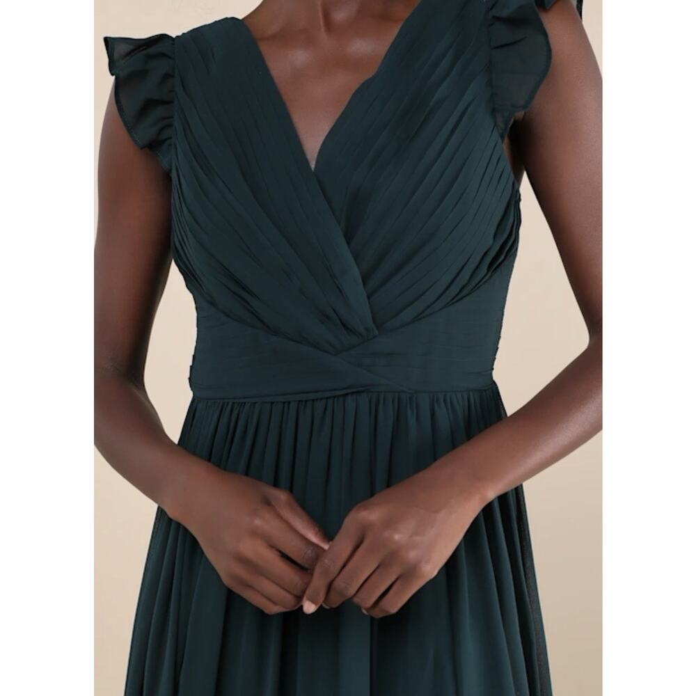 Lulu’s NWT Sz M Emerald Green Maxi Gown Pleated Bust Open Back Wedding Formal - Picture 2 of 8